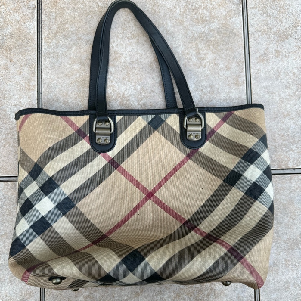 Burberry Classic Check Tote with Burgundy Accents - Picture 11 of 16